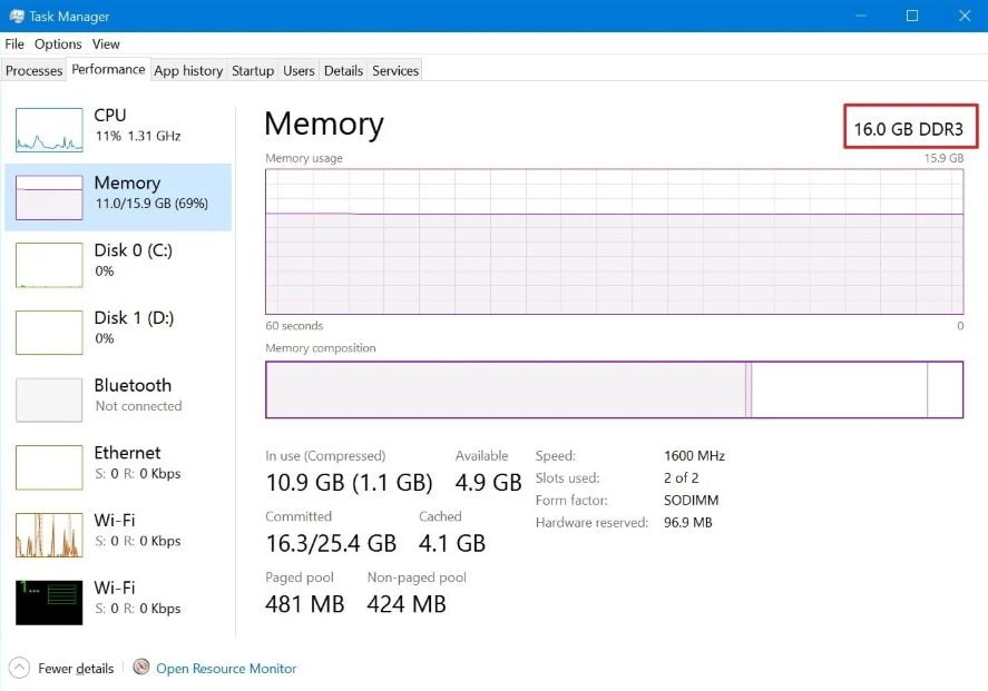 RAM (Memory) in the Win10 Taskmanager