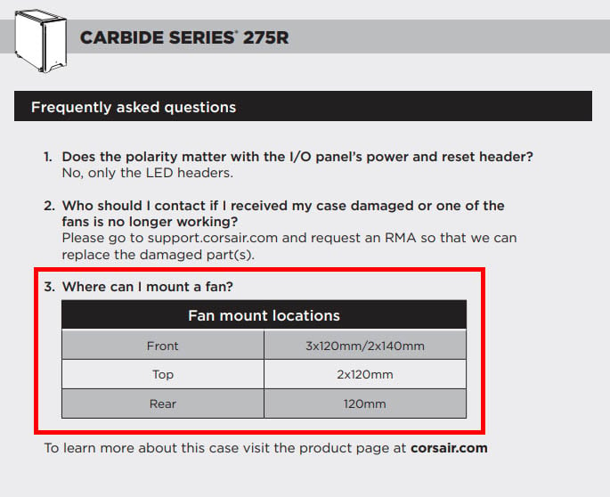 Corsair Case Fan Compatibility Manual