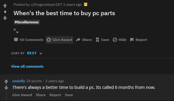The best time to buy computer parts