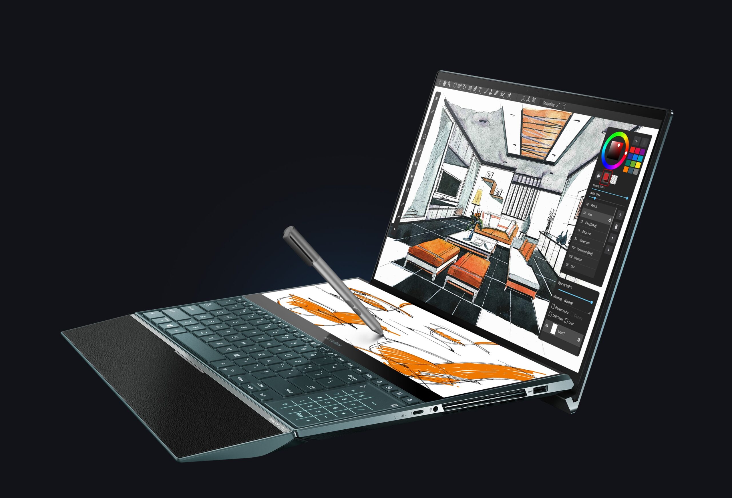 Zenbook Pro Duo UX581 Glamor Shot With Stylus