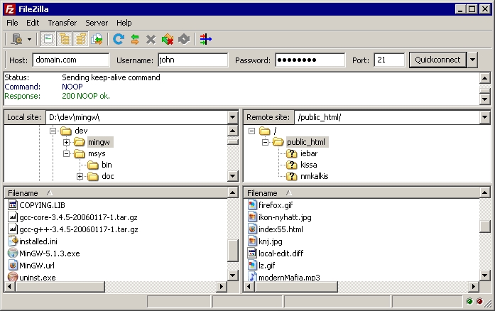 Screenshot of the FileZilla free FTP Client