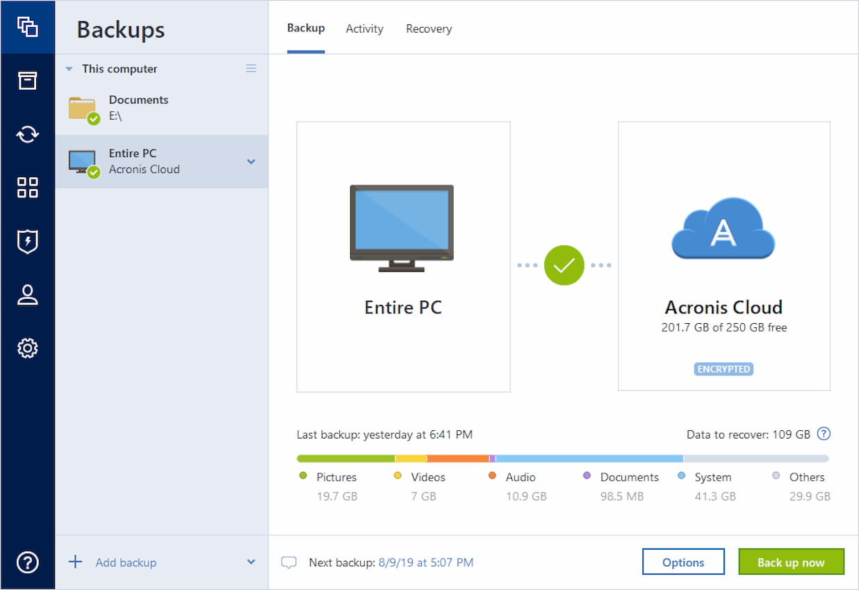 Screenshot showing the Acronis Backup Manager
