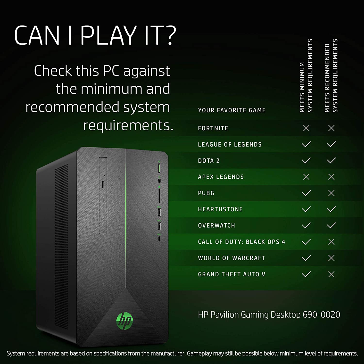 Image of an HP Pavillon Desktop PC with Gaming specs