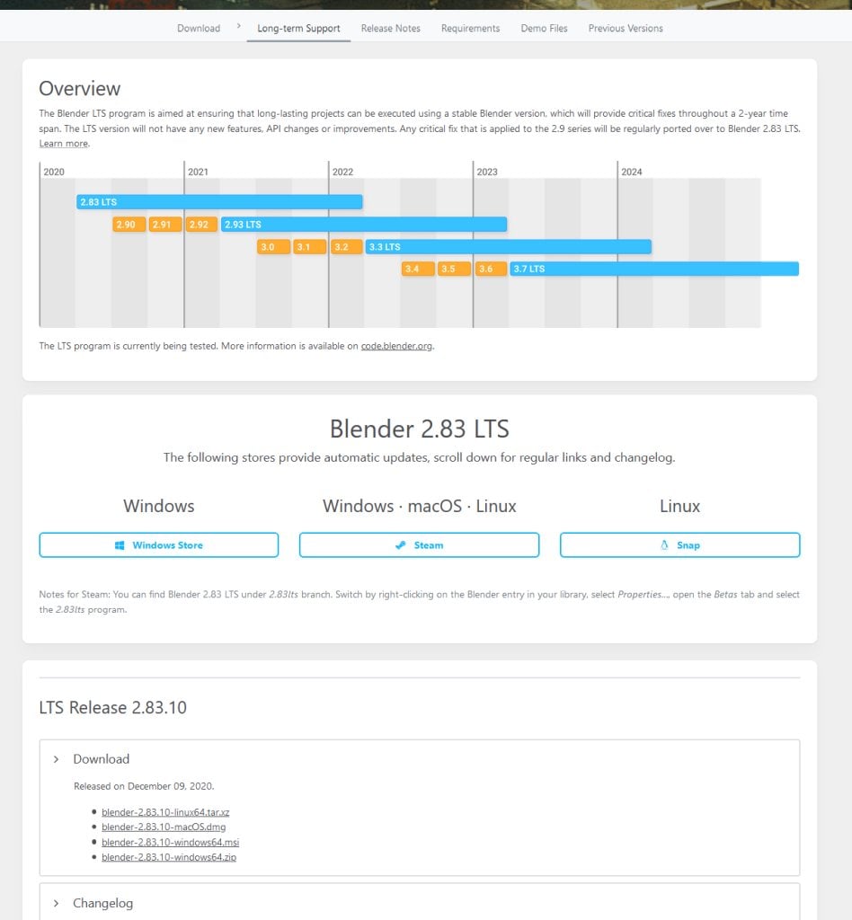 You’ll need to scroll down a bit on the Blender LTS page to get to the download links.