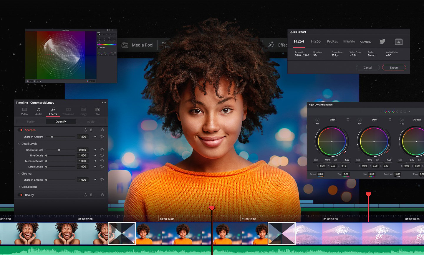 Vista del editor DaVinci Resolve