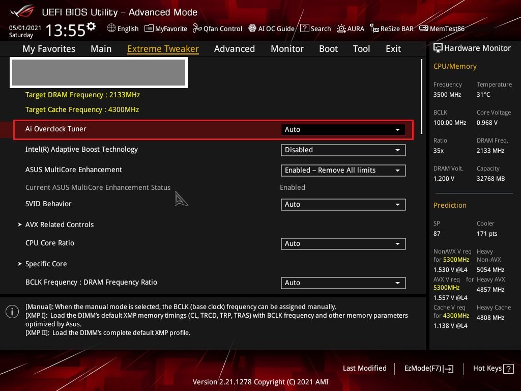 Asus Bios Screenshot 3 - Setting up XMP Memory Profiles