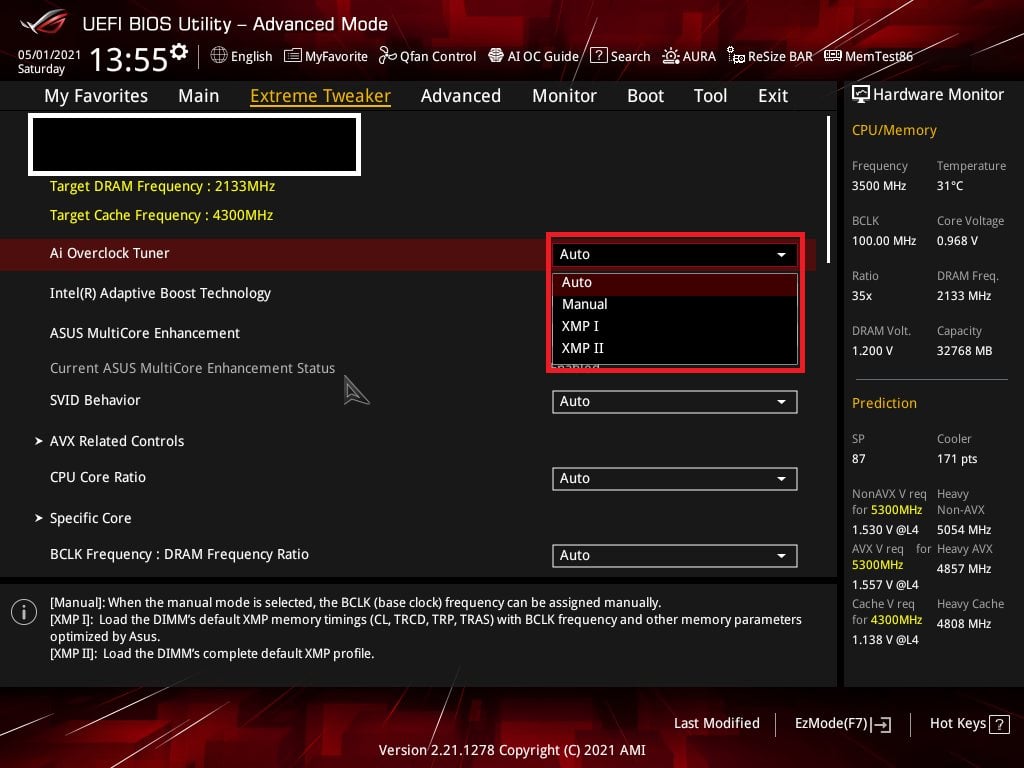 Asus Bios Screenshot 4 - Setting up XMP Memory Profiles