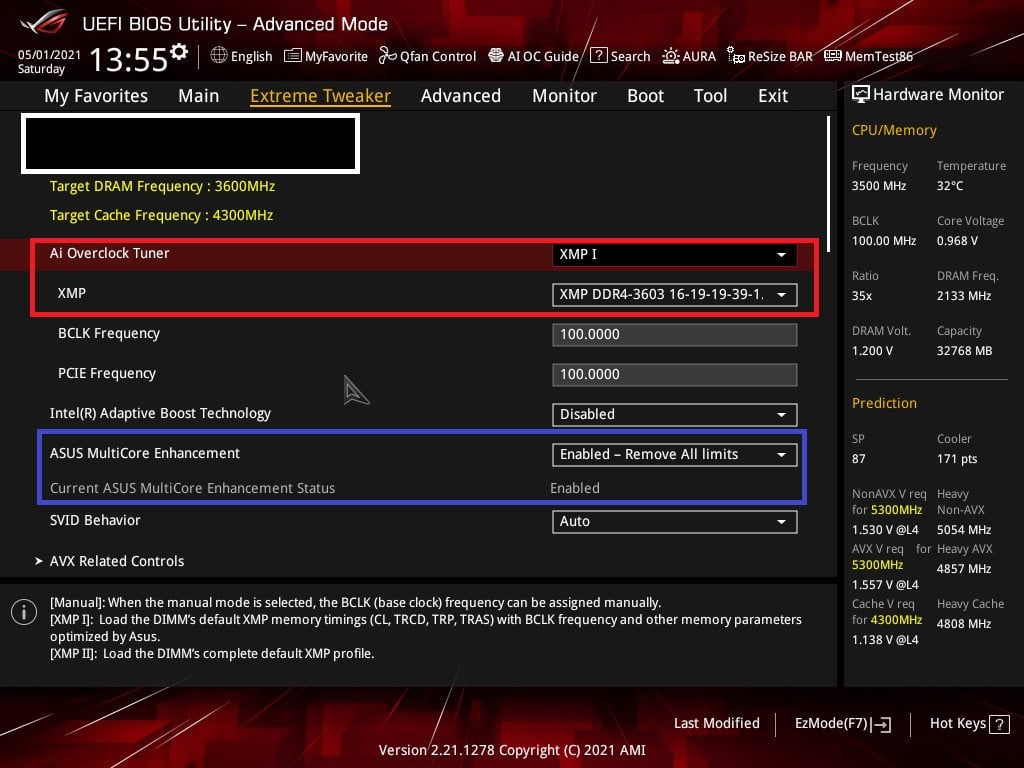 Asus Bios Screenshot 5 - Setting up XMP Memory Profiles