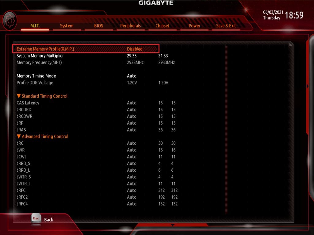 Gigabyte Bios Screenshot 2 - Setting up XMP Memory Profiles