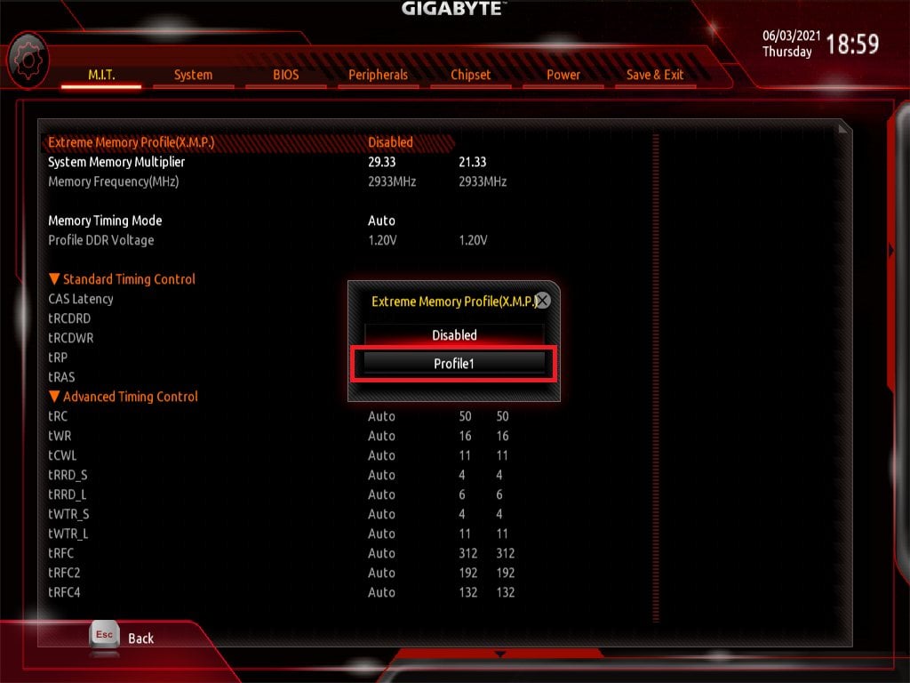 Gigabyte Bios Screenshot 3 - Setting up XMP Memory Profiles