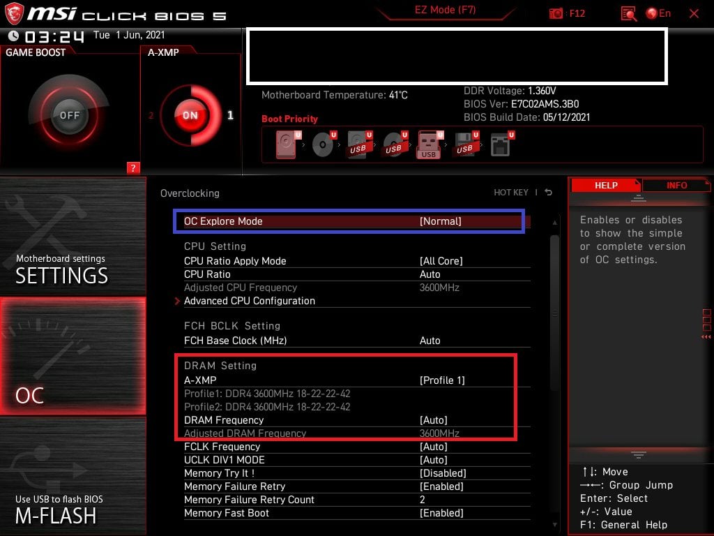 MSI Bios Screenshot 3 - Setting up XMP Memory Profiles