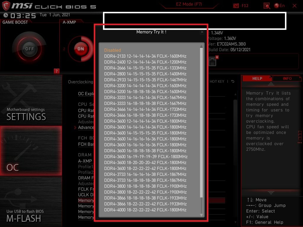 MSI Bios Screenshot 5 - Setting up XMP Memory Profiles