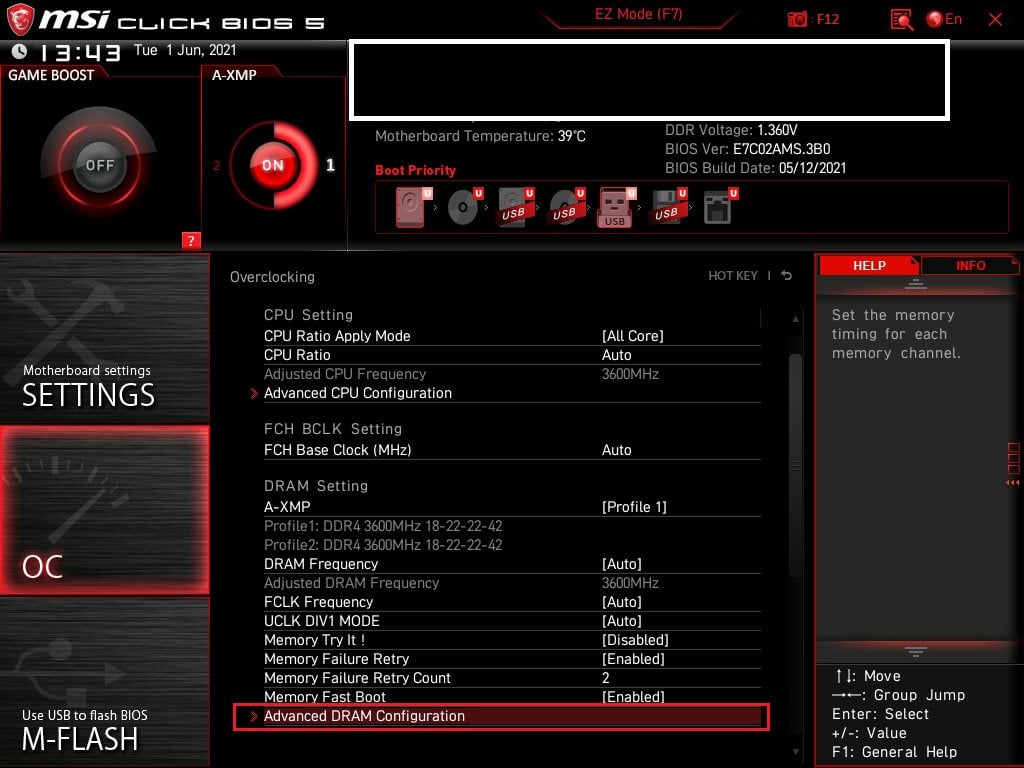 MSI Bios Screenshot 6 - Setting up XMP Memory Profiles