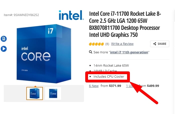 Some Intel CPUs include a Boxed Cooler
