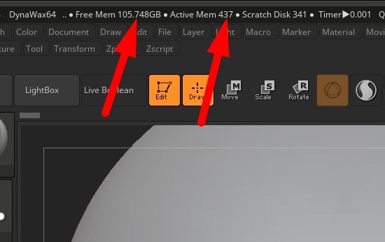 increase ram zbrush