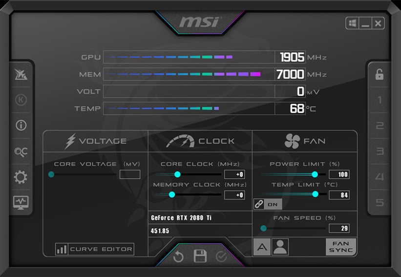 La configuración de overclock de la GPU de MSI Afterburner aumenta la temperatura de la GPU