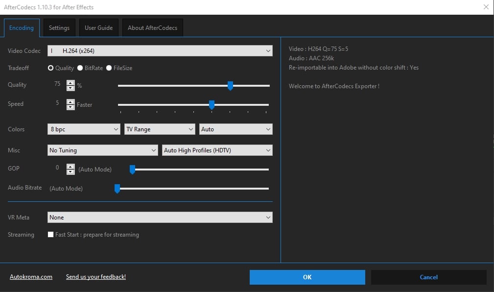 AfterCodces Plugin lets you output MP4 from within After Effects