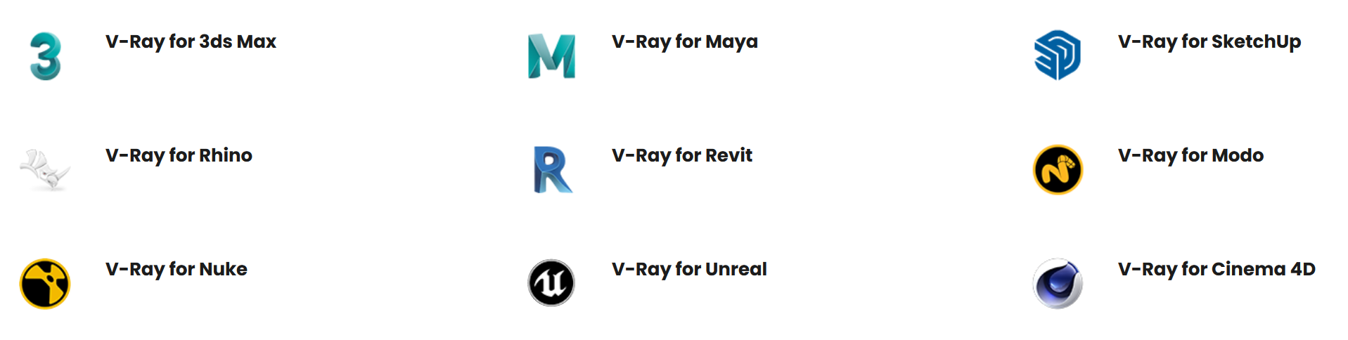 V-Ray for various 3D Softwares.