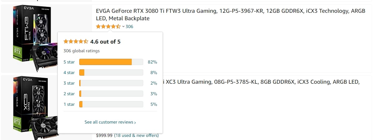 Evga RTX GPU Derecelendirmeleri