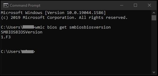 Command Prompt BIOS version