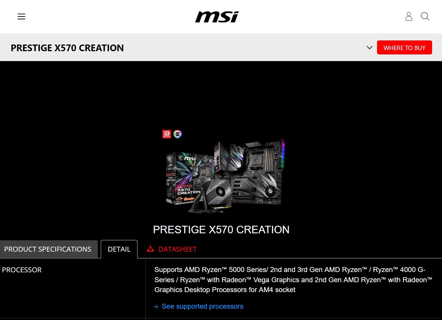 MSI Prestige Creation X570 - Specs