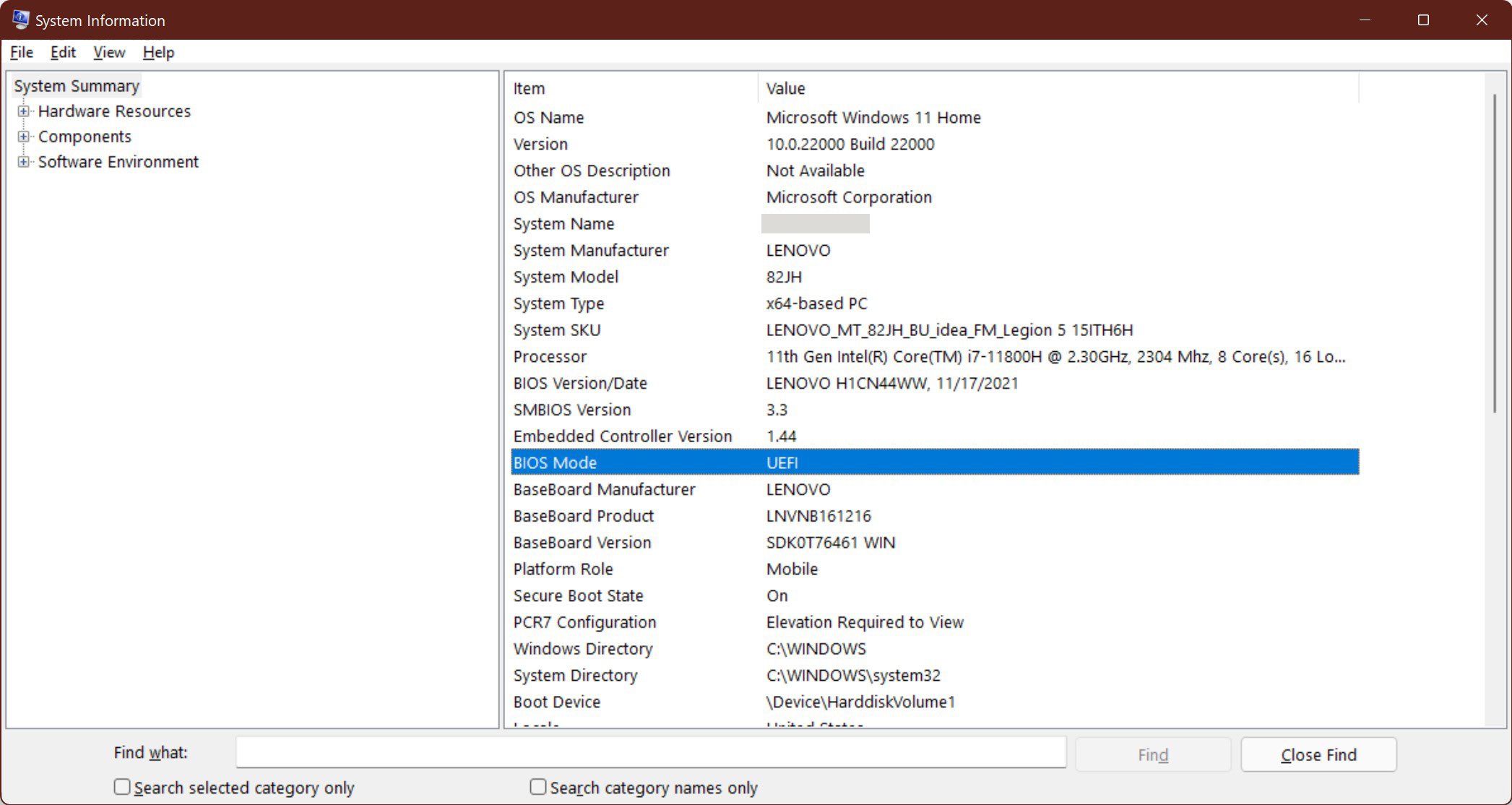 System Information BIOS Mode