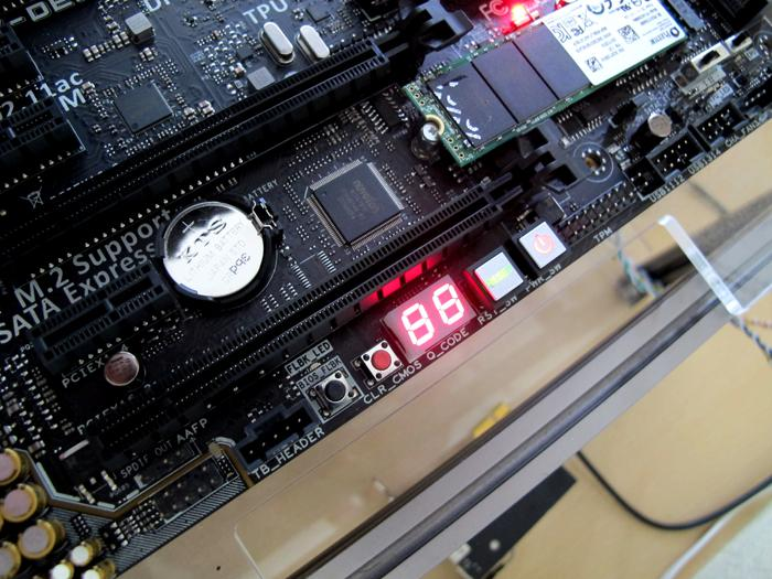 Diagnostic POST LED displaying status codes of the motherboard