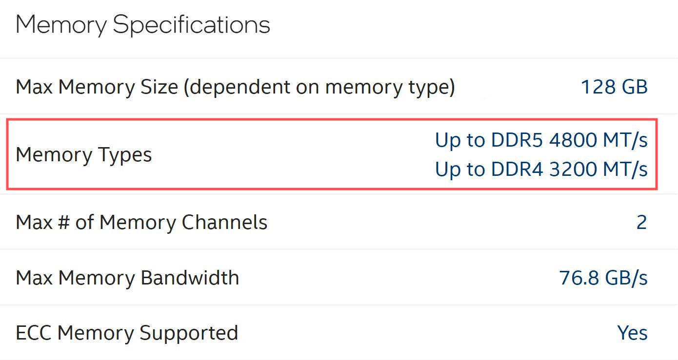 Memory Specs i5 12600K