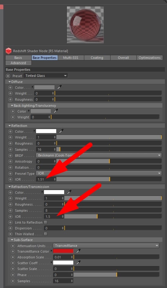 IOR Values in Redshift Render Engine