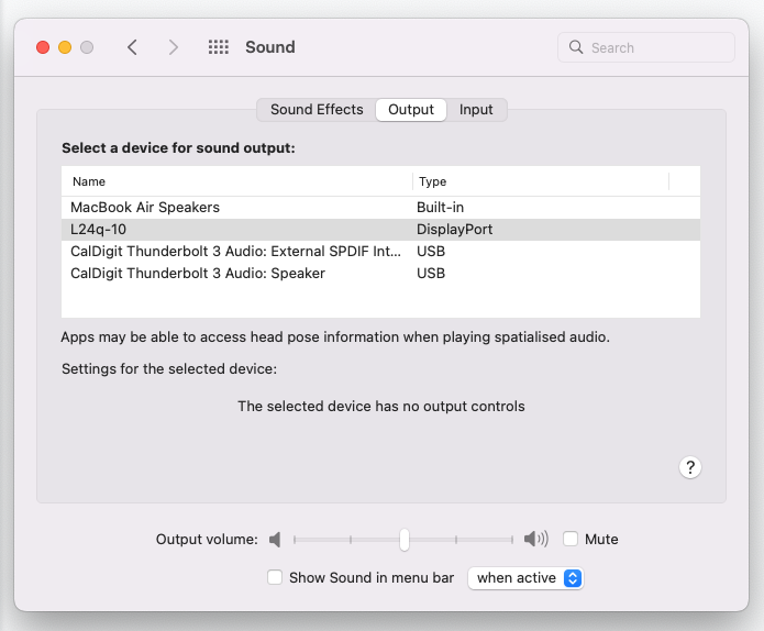 Sound settings from MacBook's System Preferences
