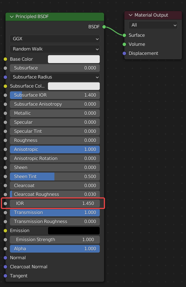 The singular IOR option in Blender's Principled BSDF node.