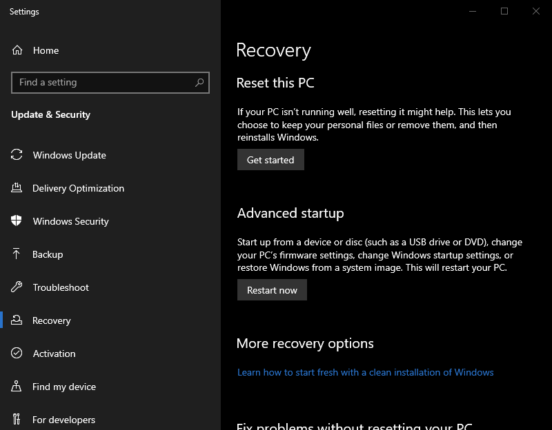 Windows Advanced Startup Option