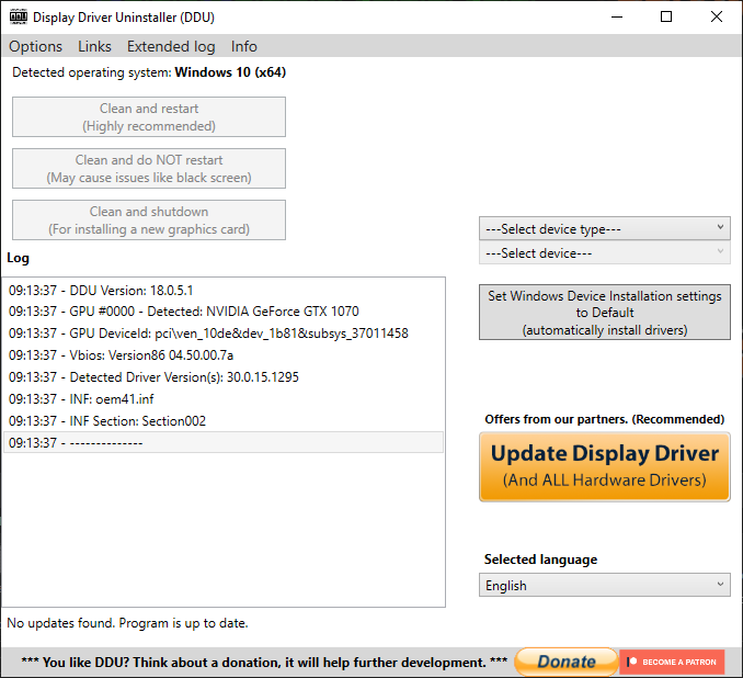 DDU status window