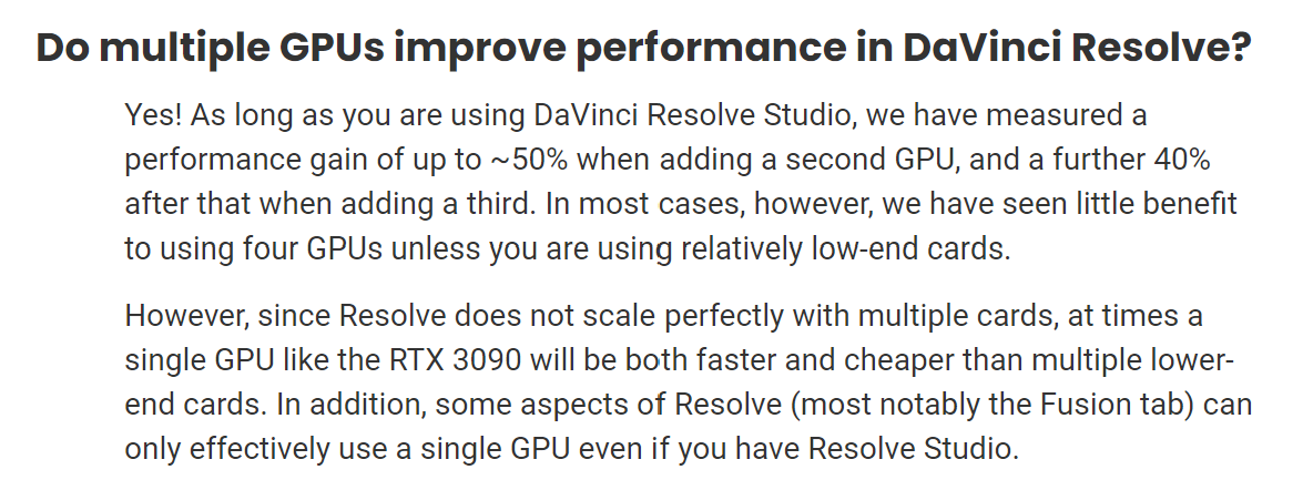Multiple GPUs for DaVinci Resolve