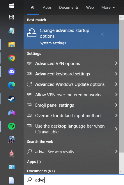 Change advanced startup options in Windows