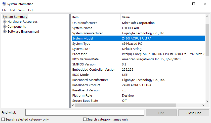 System Information in Windows