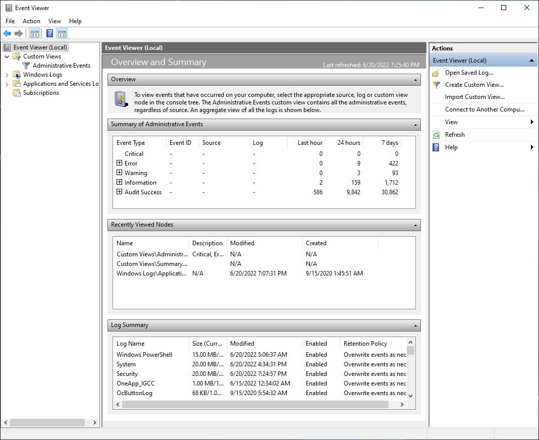 Event Viewer in Windows