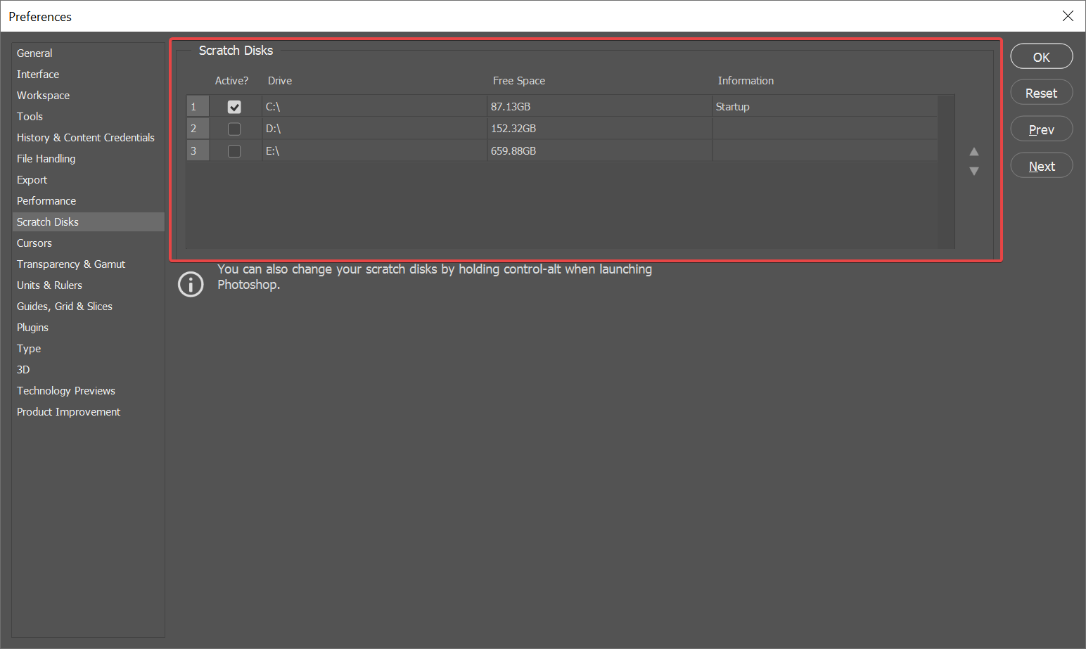 Drive options as scratch disks