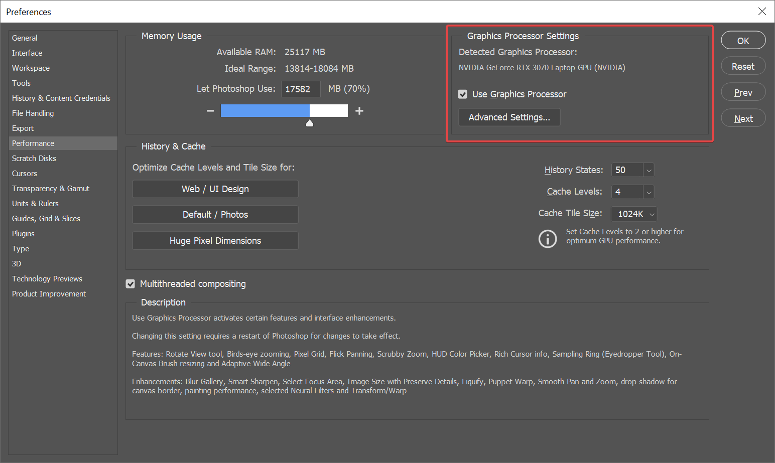 Photoshop Graphics Settings