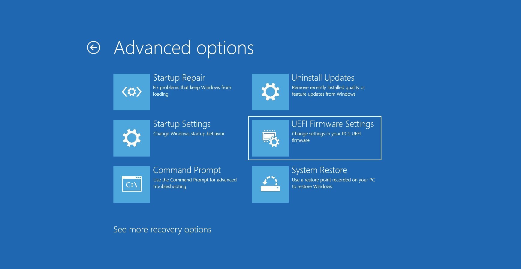 Windows Advancd Options UEFI Settings