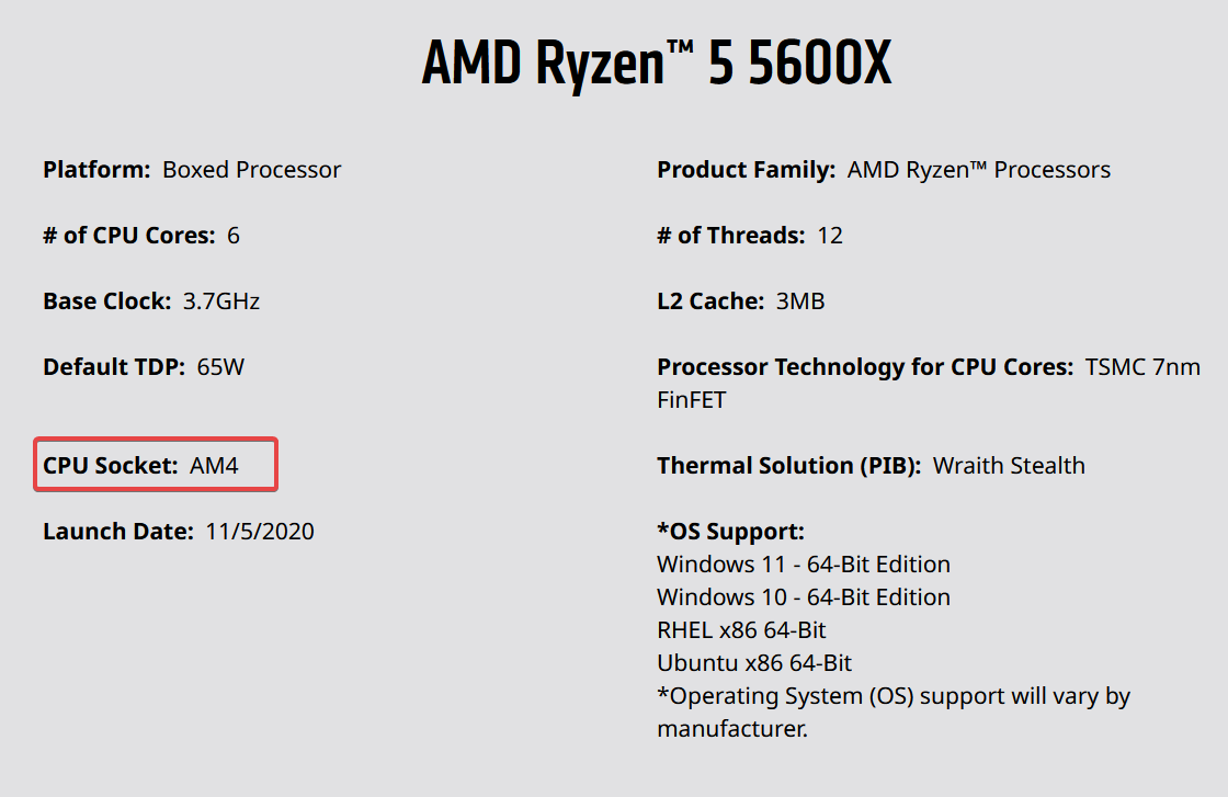 AMD Ryzen5 5600x CPU socket