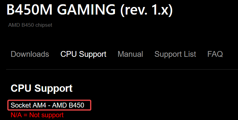 B450M Gaming CPU support