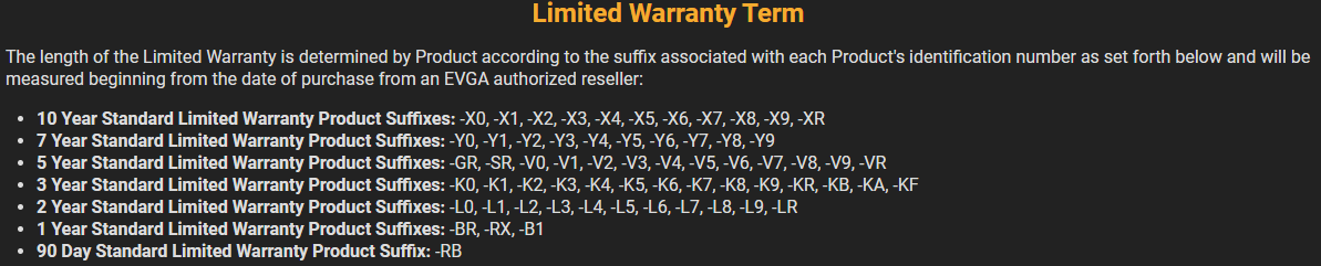 EVGA PSU Limited Warranty Term