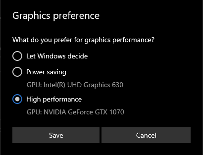 Graphics preference