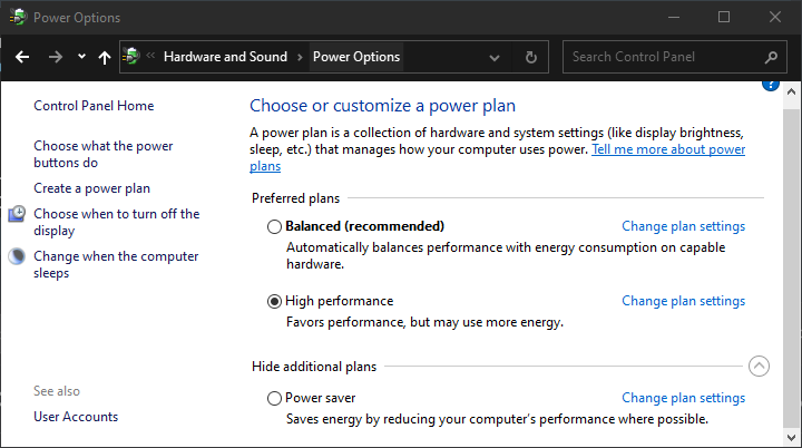 Power options