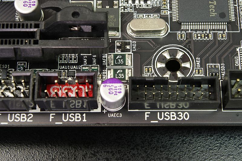 USB 2.0 and USB 3.0 Headers on a motherboard