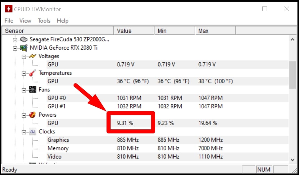 Current Power Draw of GPU in HWMonitor