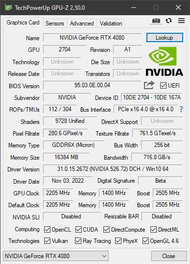 GPU-Z Nvidia GeForce RTX 4080 16GB