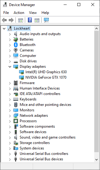 Display adapters dropdown options