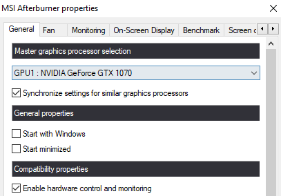 MSI Afterburner settings